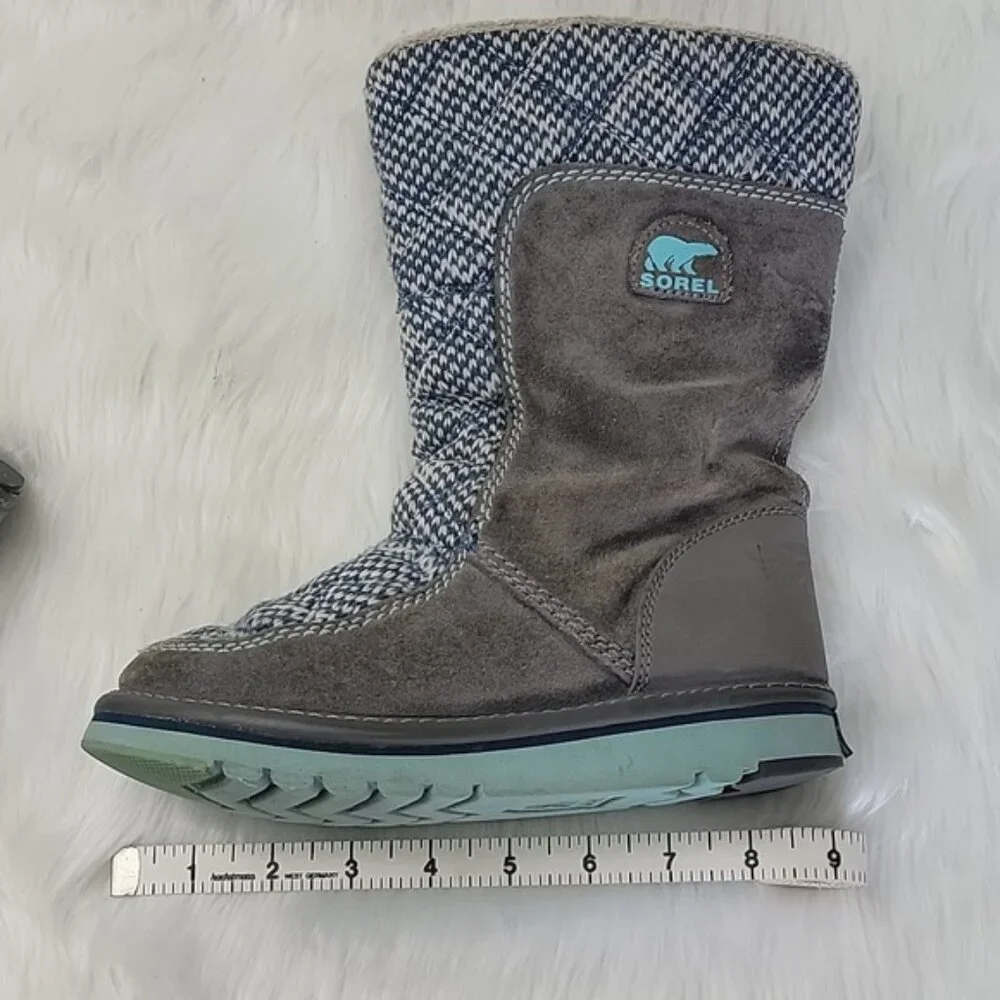 SOREL Blue White Knit Gray Suede Girl's Pull On Mid Calf‎ Winter Boho Boots 2